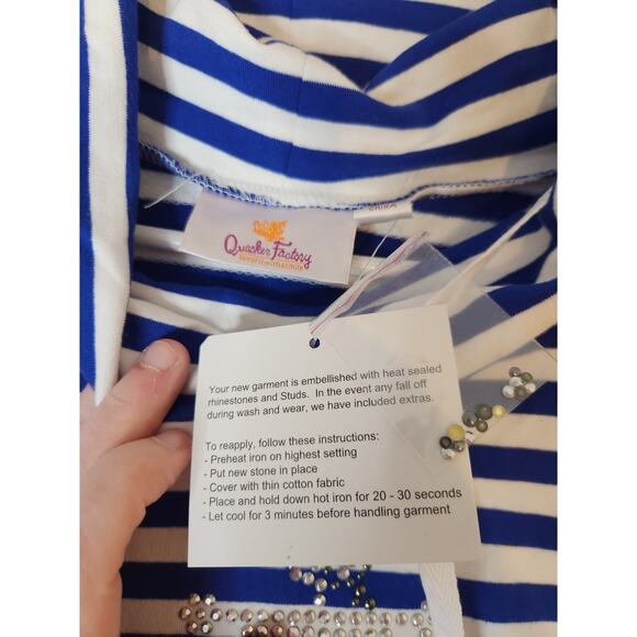 Quacker Factory Nautical Tunic Top Womens XL Blue White Sequins Anchor Beach - Picture 6 of 7